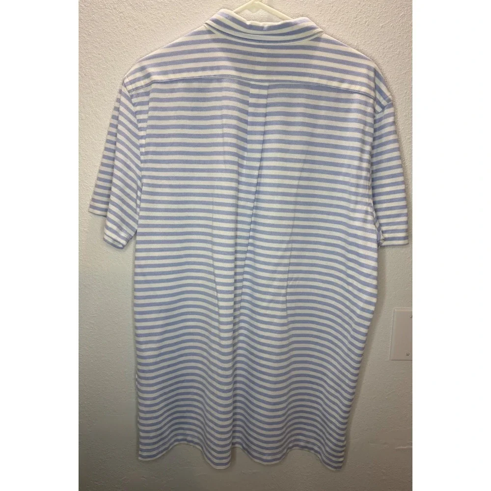 Ralph Lauren Knit Oxford Polo Shirt Mens XL Blue White Striped Short Sleeve